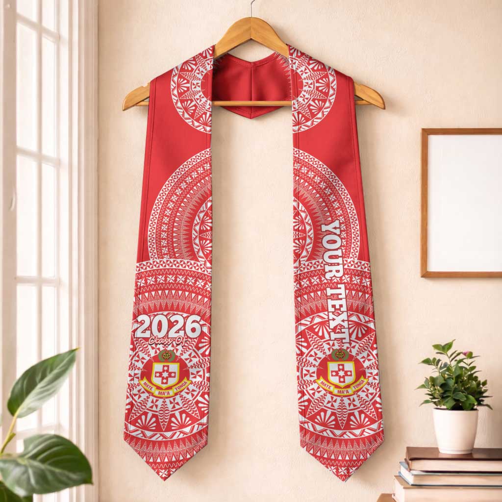 Custom Kolisi Tonga Atele Graduation Stole Class Of Year Tongan Ngatu Pattern LT14 One Size Red - Polynesian Pride