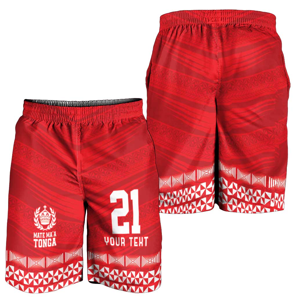 Custom Mate Ma'a Tonga Heritage Shorts for Men Pacific Tribal Rugby Red Edition - Polynesian Pride