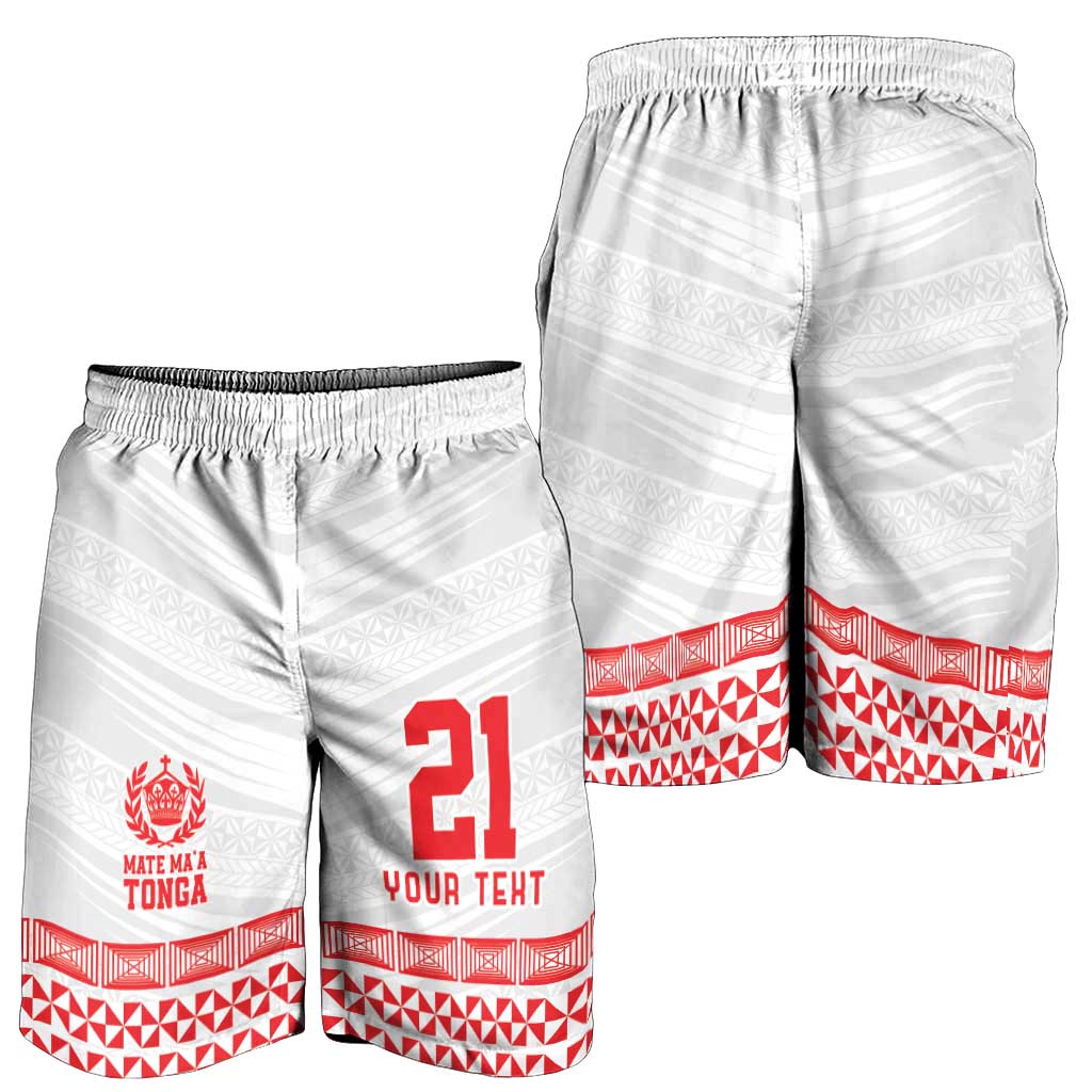 Custom Mate Ma'a Tonga Heritage Shorts for Men Pacific Tribal Rugby White Edition - Polynesian Pride