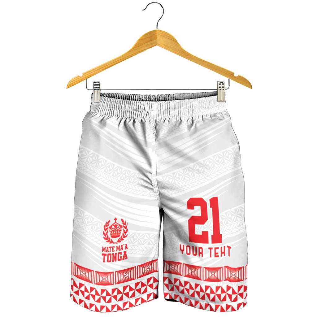 Custom Mate Ma'a Tonga Heritage Shorts for Men Pacific Tribal Rugby White Edition - Polynesian Pride
