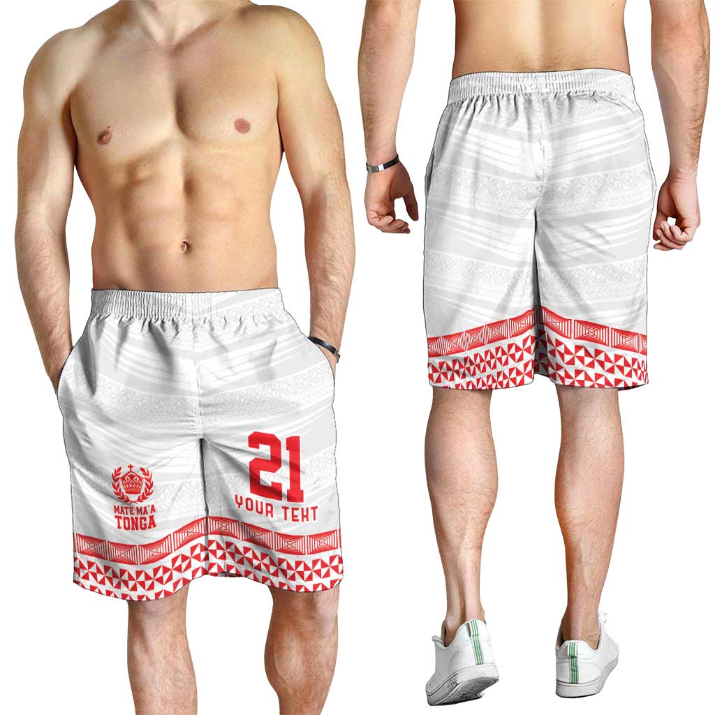 Custom Mate Ma'a Tonga Heritage Shorts for Men Pacific Tribal Rugby White Edition - Polynesian Pride