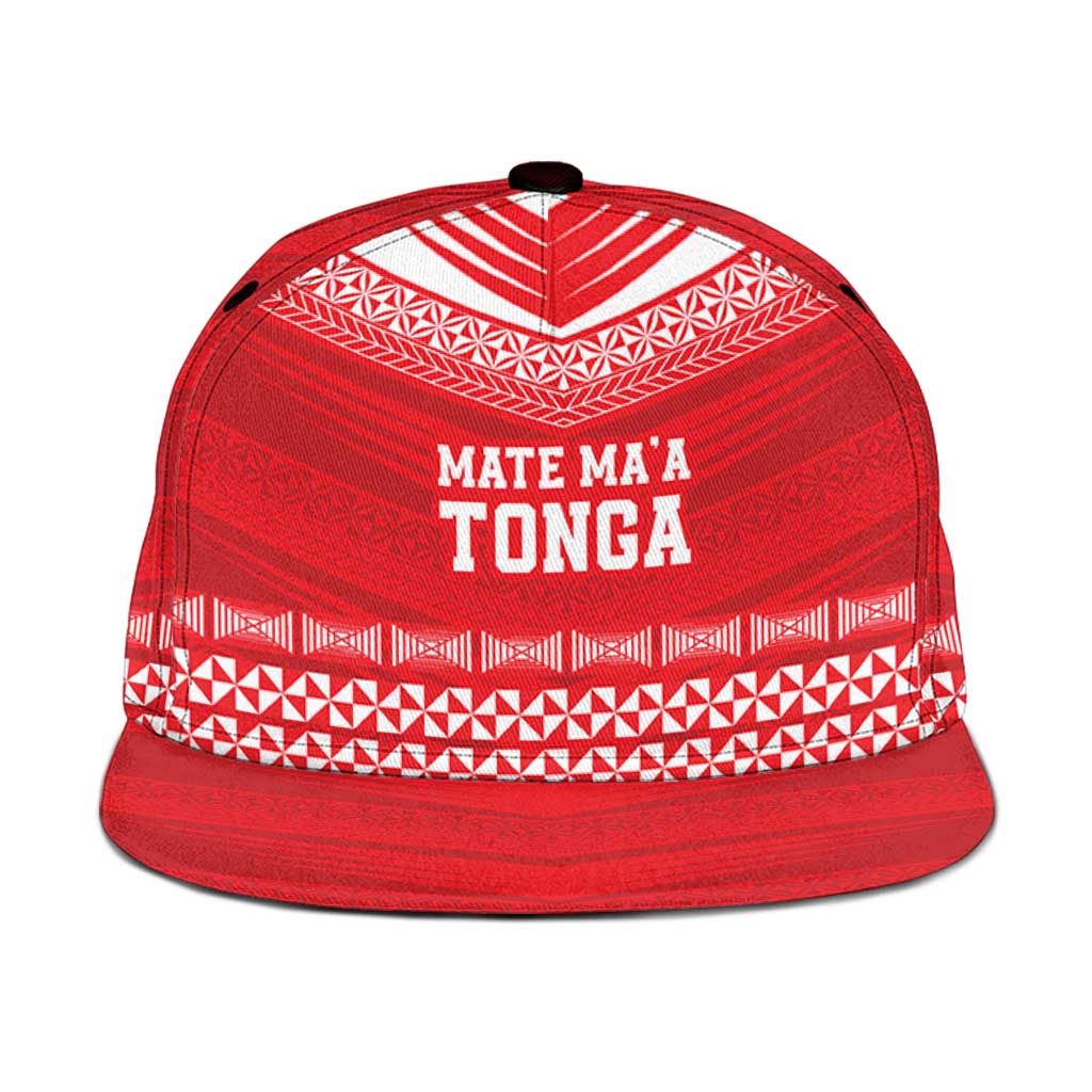 Custom Mate Ma'a Tonga Heritage Snapback Cap Pacific Tribal Rugby Red Edition - Polynesian Pride
