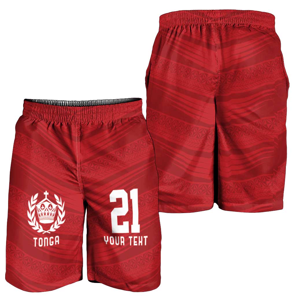 Custom Pacific Rugby Spirit Shorts for Men Tonga Ngatu Pride Red Edition - Polynesian Pride