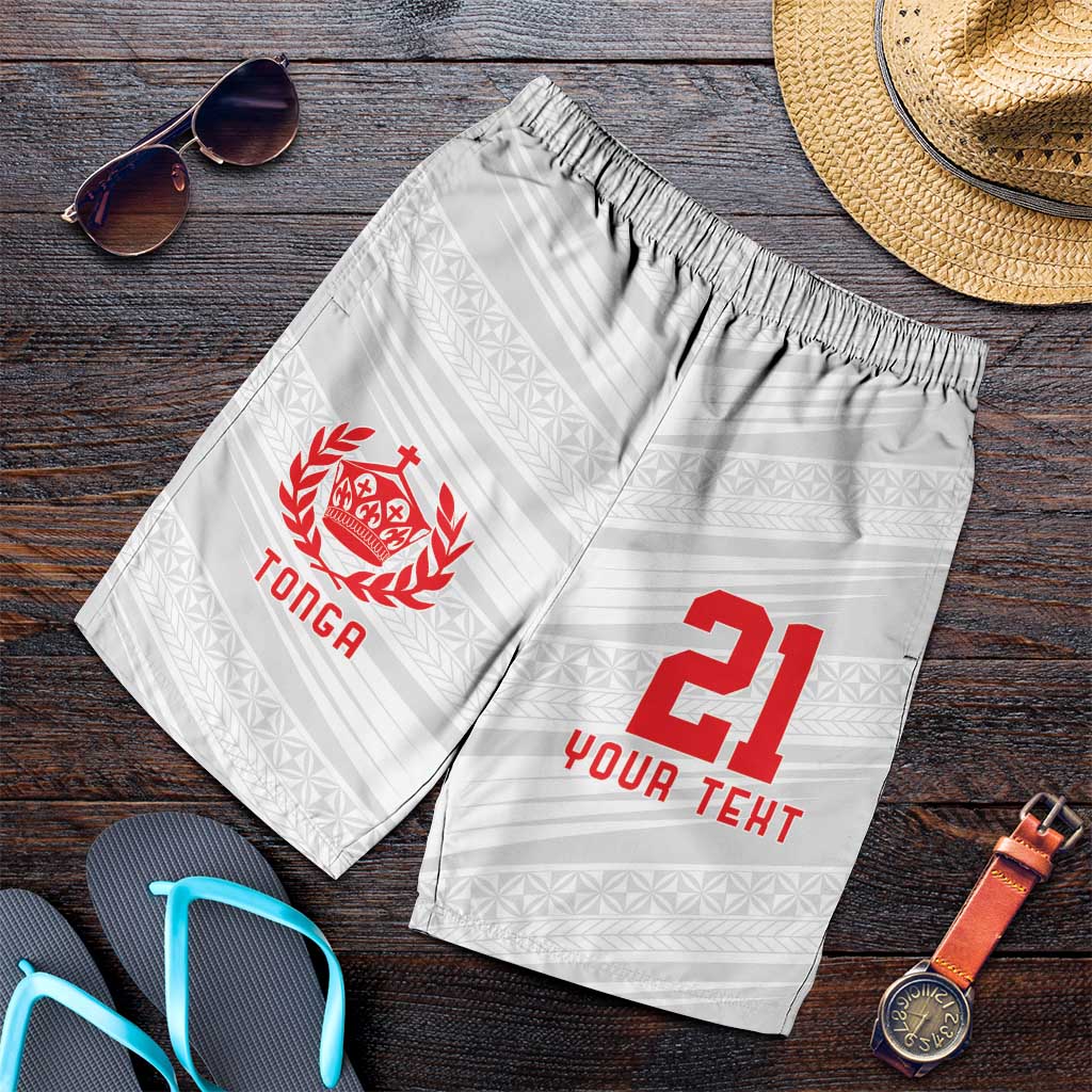 Custom Pacific Rugby Spirit Shorts for Men Tonga Ngatu Pride White Edition - Polynesian Pride