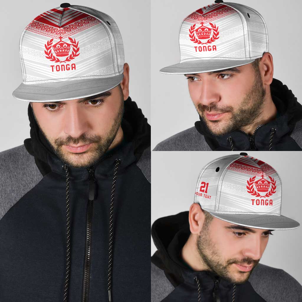 Custom Pacific Rugby Spirit Snapback Cap Tonga Ngatu Pride White Edition - Polynesian Pride