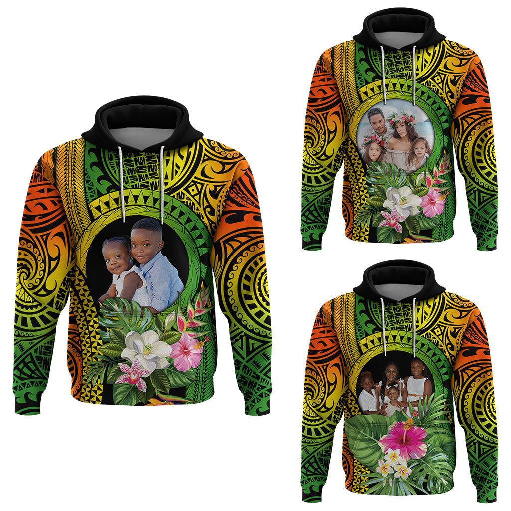 Custom Photo Polynesian Tribal Hoodie with Tropical Flower CTM09 - Polynesian Pride