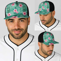 Cyan Hawaii Hibiscus With Tropical Flowers Motifs Baseball Net Cap - Polynesian Pride