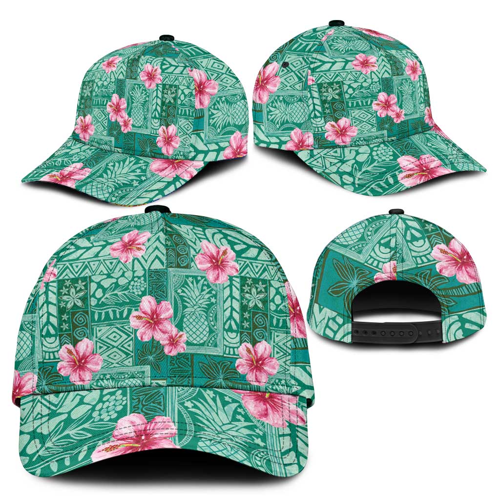 Cyan Hawaii Hibiscus With Tropical Flowers Motifs Classic Cap - Polynesian Pride