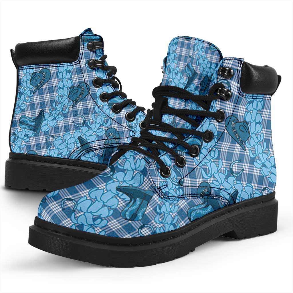 Cyan Palaka Hawaii Cowboy All Season Boots Puakenikeni Lei Paniolo Papale Seamless Vibes - Polynesian Pride
