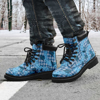 Cyan Palaka Hawaii Cowboy All Season Boots Puakenikeni Lei Paniolo Papale Seamless Vibes - Polynesian Pride
