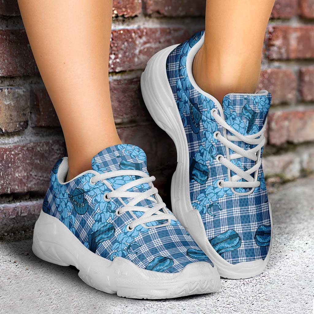 Cyan Palaka Hawaii Cowboy Chunky Sneakers Puakenikeni Lei Paniolo Papale Seamless Vibes - Polynesian Pride