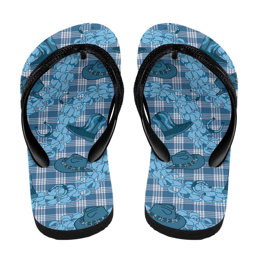 Cyan Palaka Hawaii Cowboy Flip Flops Puakenikeni Lei Paniolo Papale Seamless Vibes LT14 - Polynesian Pride