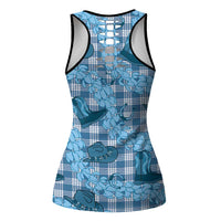 Cyan Palaka Hawaii Cowboy Hollow Tank Top Puakenikeni Lei Paniolo Papale Seamless Vibes LT14 - Polynesian Pride