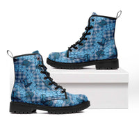 Cyan Palaka Hawaii Cowboy Leather Boots Puakenikeni Lei Paniolo Papale Seamless Vibes - Polynesian Pride