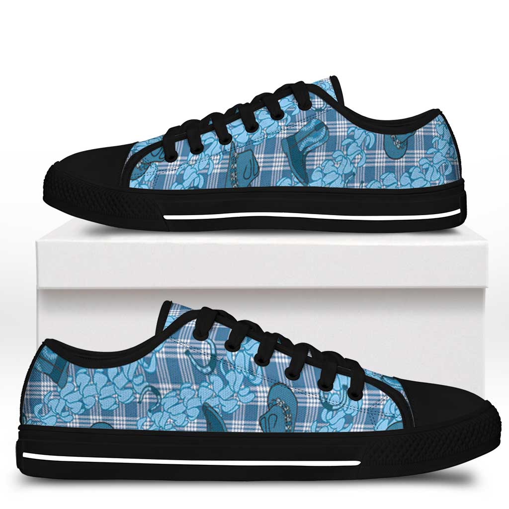 Cyan Palaka Hawaii Cowboy Low Top Shoes Puakenikeni Lei Paniolo Papale Seamless Vibes - Polynesian Pride