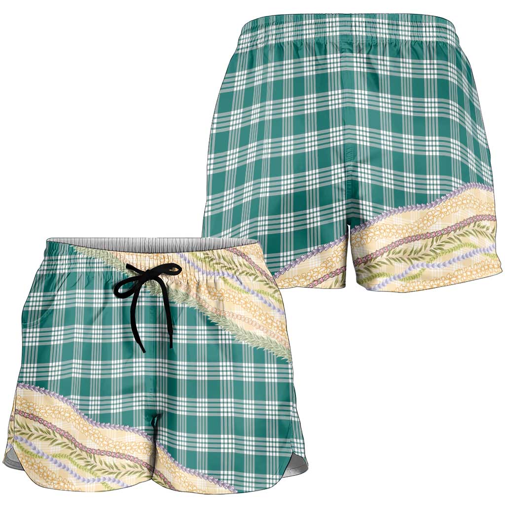 Cyan Palaka Hawaii Leis Elegant Vibes Shorts for Women LT14 - Polynesian Pride