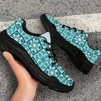 Cyan Palaka Quilt Hawaii Chunky Sneakers Hawaiian Tropical Monstera Sea Turtle