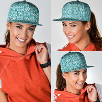 Cyan Palaka Quilt Hawaii Snapback Cap Hawaiian Tropical Monstera Sea Turtle
