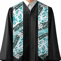 Cyan Tahiti Tiare Monstera Graduation Stole Polynesian Pattern Curve Style LT01 - Polynesian Pride