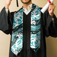 Cyan Tahiti Tiare Monstera Graduation Stole Polynesian Pattern Curve Style LT01 - Polynesian Pride