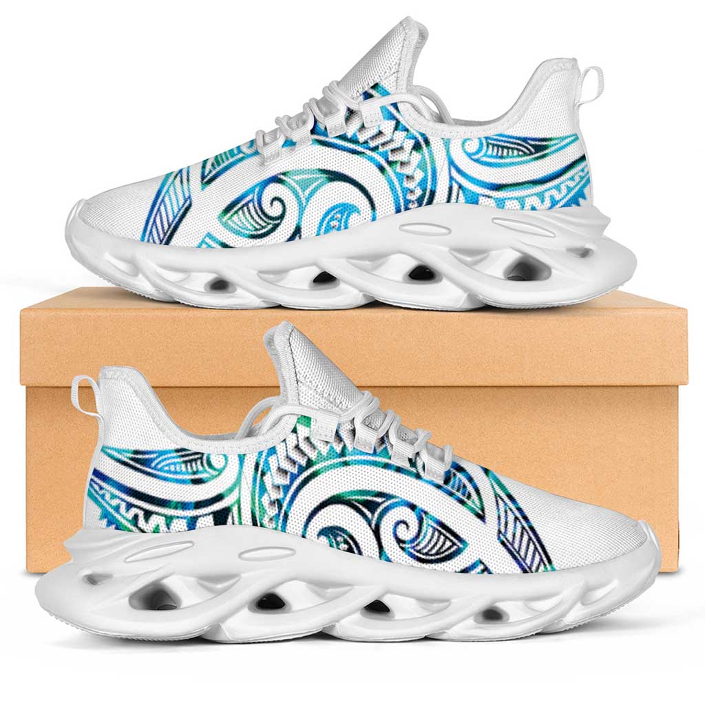 Cyan White New Zealand Puhoro Ta Moko Clunky Sneakers