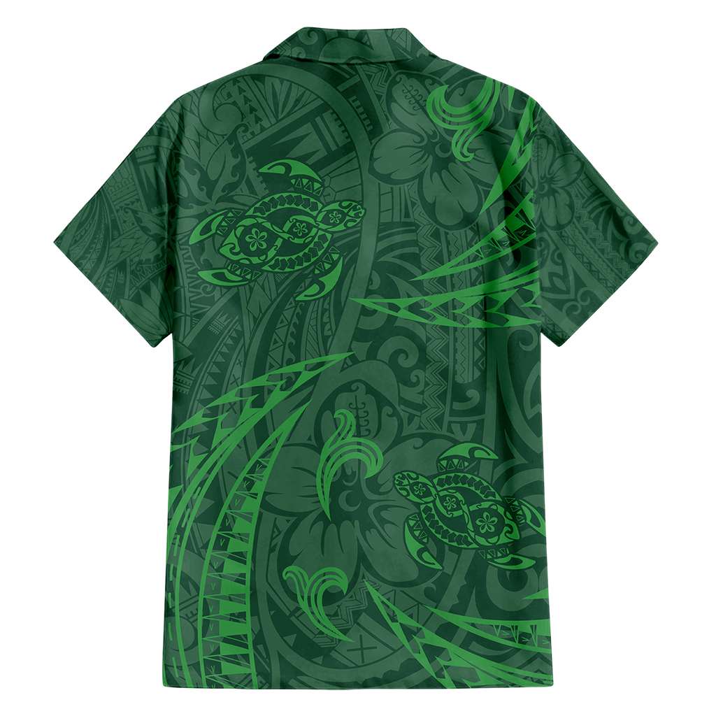 Polynesian Tribal Green Family Matching Off Shoulder Maxi Dress and Hawaiian Shirt Turtle Tattoo LT05