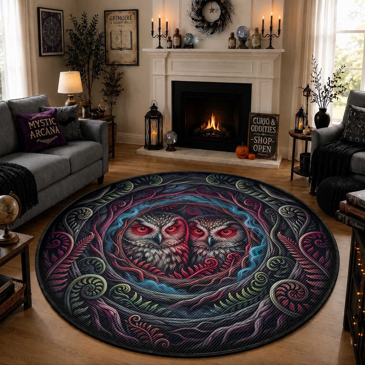 Dark Aotearoa Mythology Ruru Morepork Round Carpet