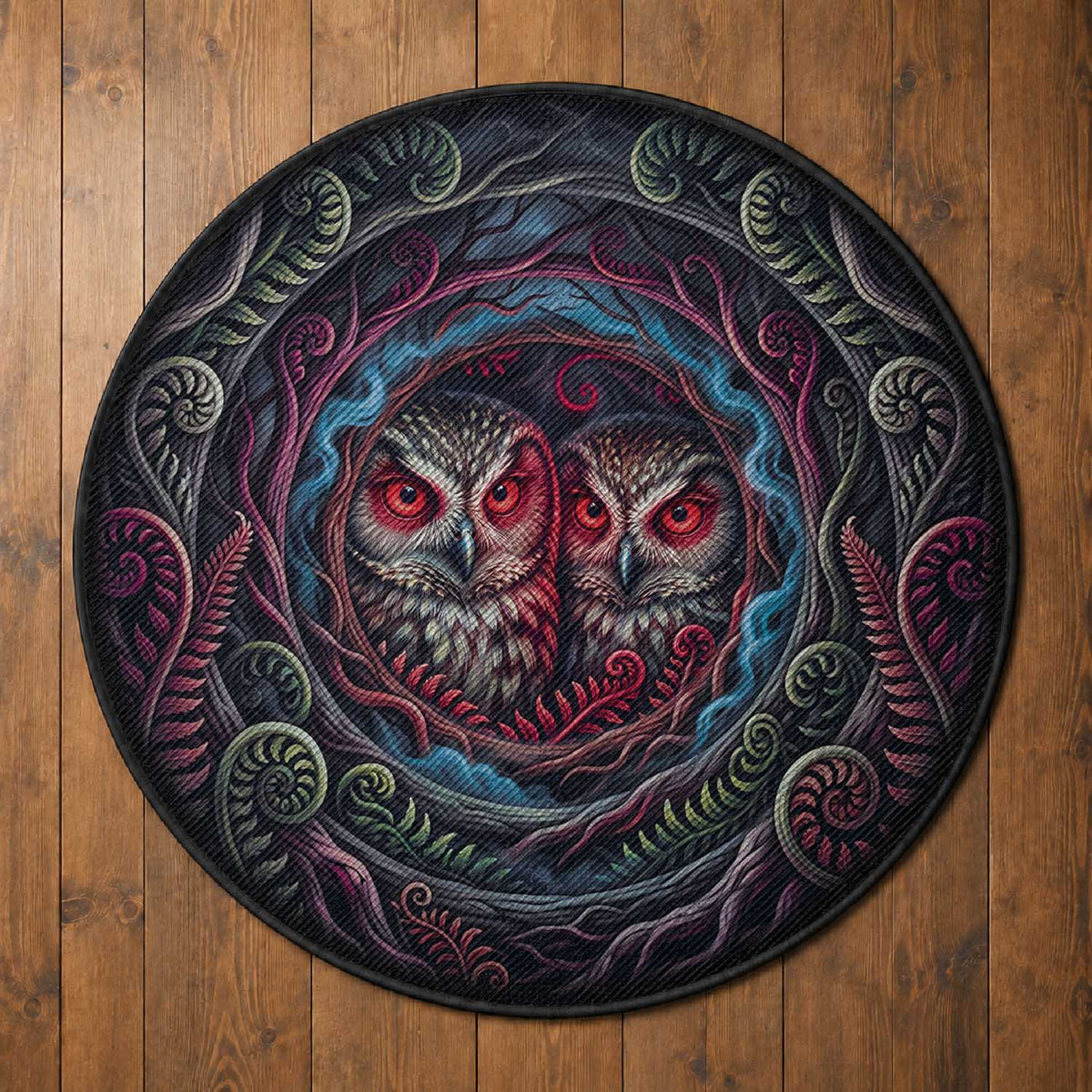 Dark Aotearoa Mythology Ruru Morepork Round Carpet