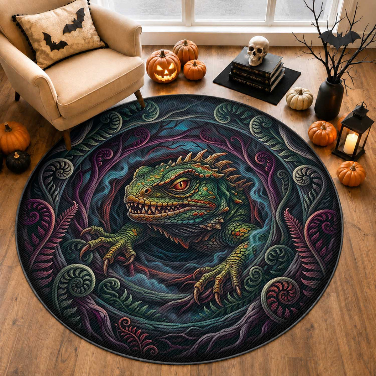 Dark Aotearoa Mythology Tuatara Round Carpet