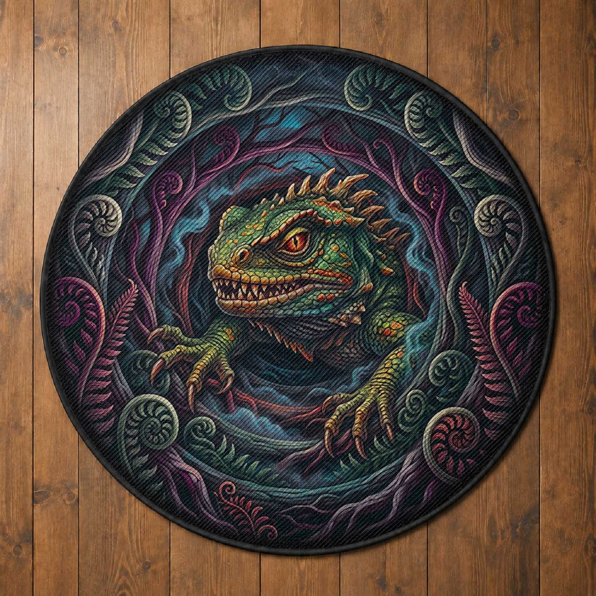 Dark Aotearoa Mythology Tuatara Round Carpet