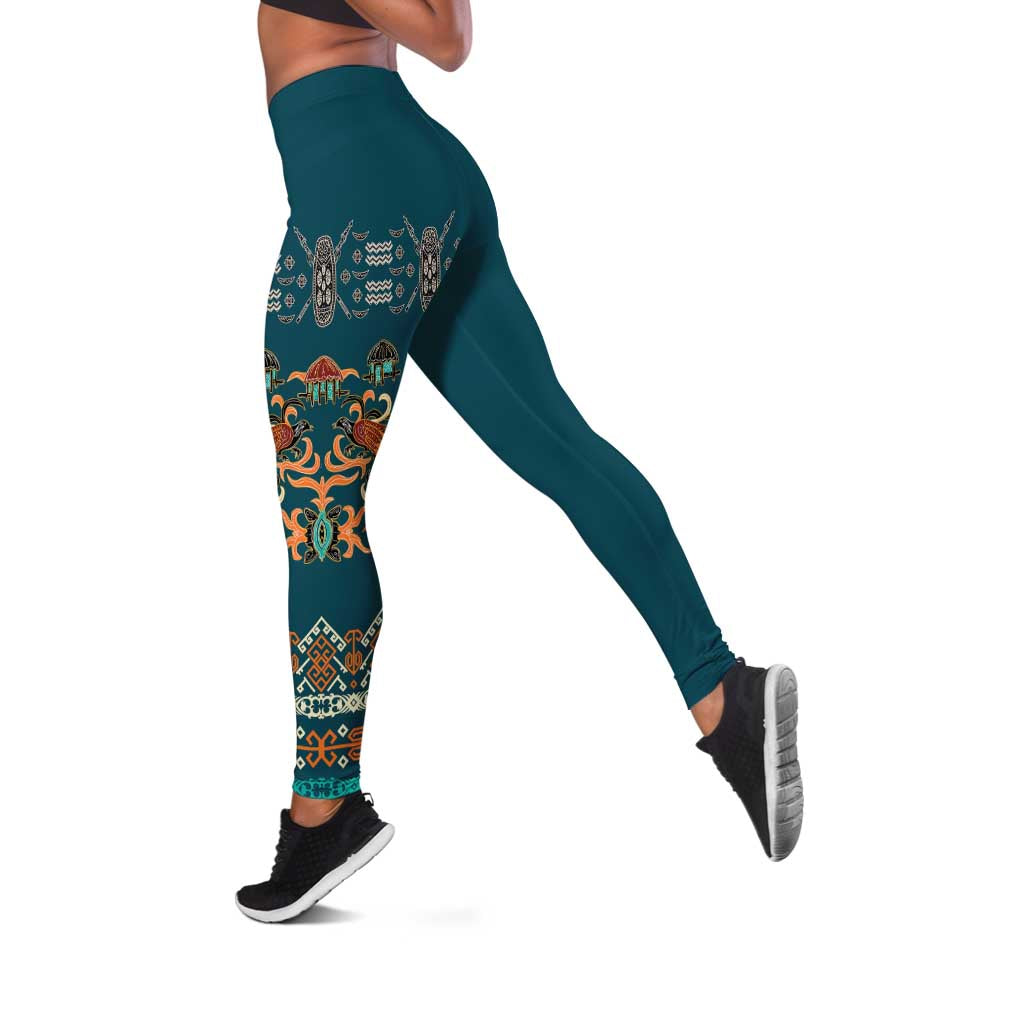 Dark Cyan Blue Batik Papua-inspired Pattern Leggings - Polynesian Pride