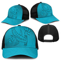 Dark Cyan Gradient Polynesia Baseball Net Cap Hawaiian Tribal Hammerhead Shark Tattoo - Polynesian Pride