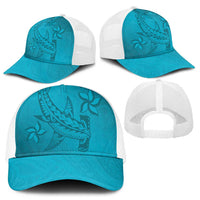 Dark Cyan Gradient Polynesia Baseball Net Cap Hawaiian Tribal Hammerhead Shark Tattoo - Polynesian Pride