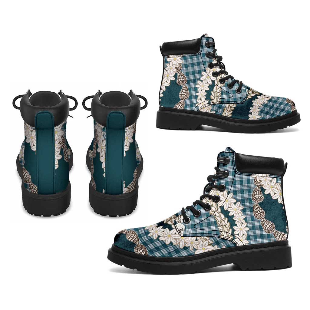 Dark Cyan Hawaii Tiare and Shell Lei All Season Boots Hawaiian Palaka Luxury Vibes - Polynesian Pride
