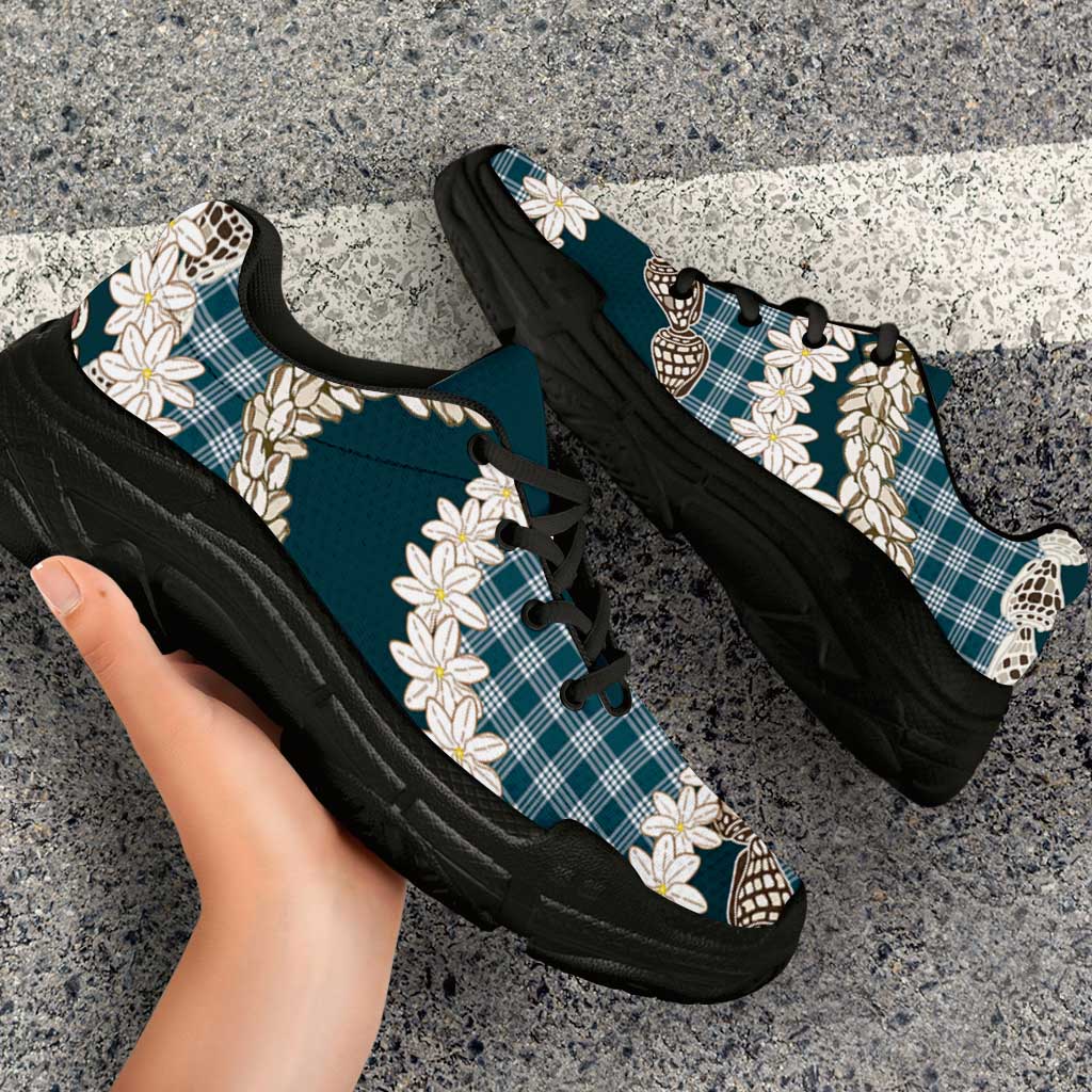 Dark Cyan Hawaii Tiare and Shell Lei Chunky Sneakers Hawaiian Palaka Luxury Vibes - Polynesian Pride