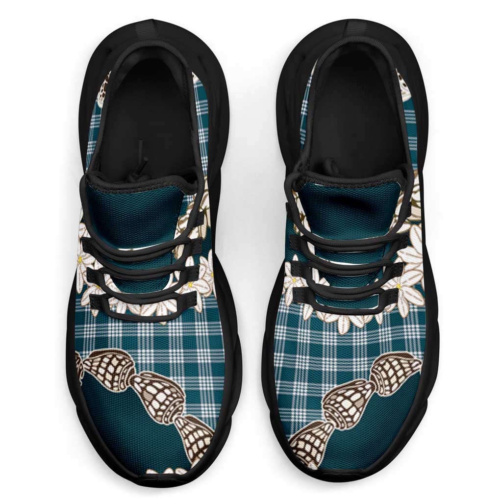 Dark Cyan Hawaii Tiare and Shell Lei Clunky Sneakers Hawaiian Palaka Luxury Vibes - Polynesian Pride