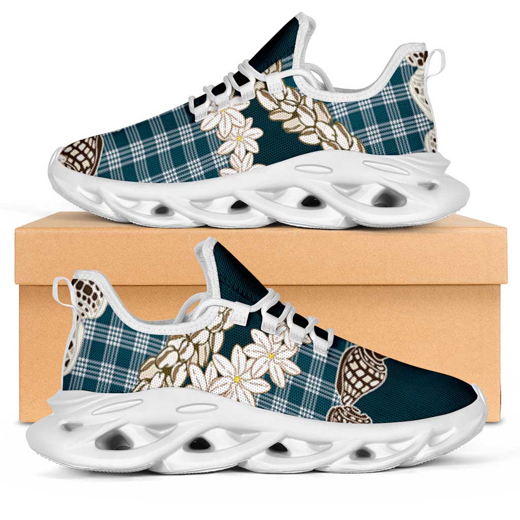 Dark Cyan Hawaii Tiare and Shell Lei Clunky Sneakers Hawaiian Palaka Luxury Vibes - Polynesian Pride