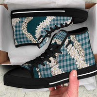 Dark Cyan Hawaii Tiare and Shell Lei High Top Shoes Hawaiian Palaka Luxury Vibes - Polynesian Pride
