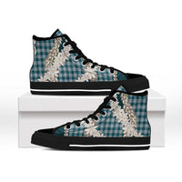 Dark Cyan Hawaii Tiare and Shell Lei High Top Shoes Hawaiian Palaka Luxury Vibes - Polynesian Pride