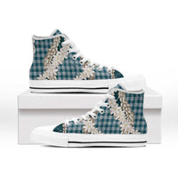 Dark Cyan Hawaii Tiare and Shell Lei High Top Shoes Hawaiian Palaka Luxury Vibes - Polynesian Pride