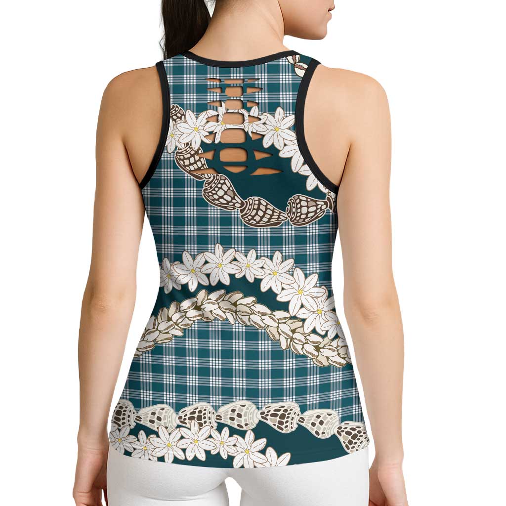 Dark Cyan Hawaii Tiare and Shell Lei Hollow Tank Top Hawaiian Palaka Luxury Vibes - Polynesian Pride