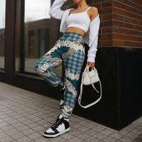 Dark Cyan Hawaii Tiare and Shell Lei Jogger Pants Hawaiian Palaka Luxury Vibes - Polynesian Pride