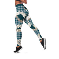 Dark Cyan Hawaii Tiare and Shell Lei Leggings Hawaiian Palaka Luxury Vibes - Polynesian Pride