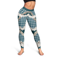 Dark Cyan Hawaii Tiare and Shell Lei Leggings Hawaiian Palaka Luxury Vibes - Polynesian Pride