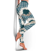 Dark Cyan Hawaii Tiare and Shell Lei Leggings Hawaiian Palaka Luxury Vibes - Polynesian Pride