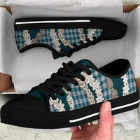 Dark Cyan Hawaii Tiare and Shell Lei Low Top Shoes Hawaiian Palaka Luxury Vibes - Polynesian Pride