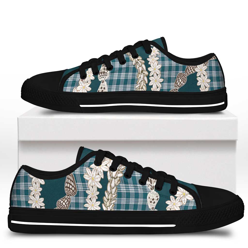 Dark Cyan Hawaii Tiare and Shell Lei Low Top Shoes Hawaiian Palaka Luxury Vibes - Polynesian Pride