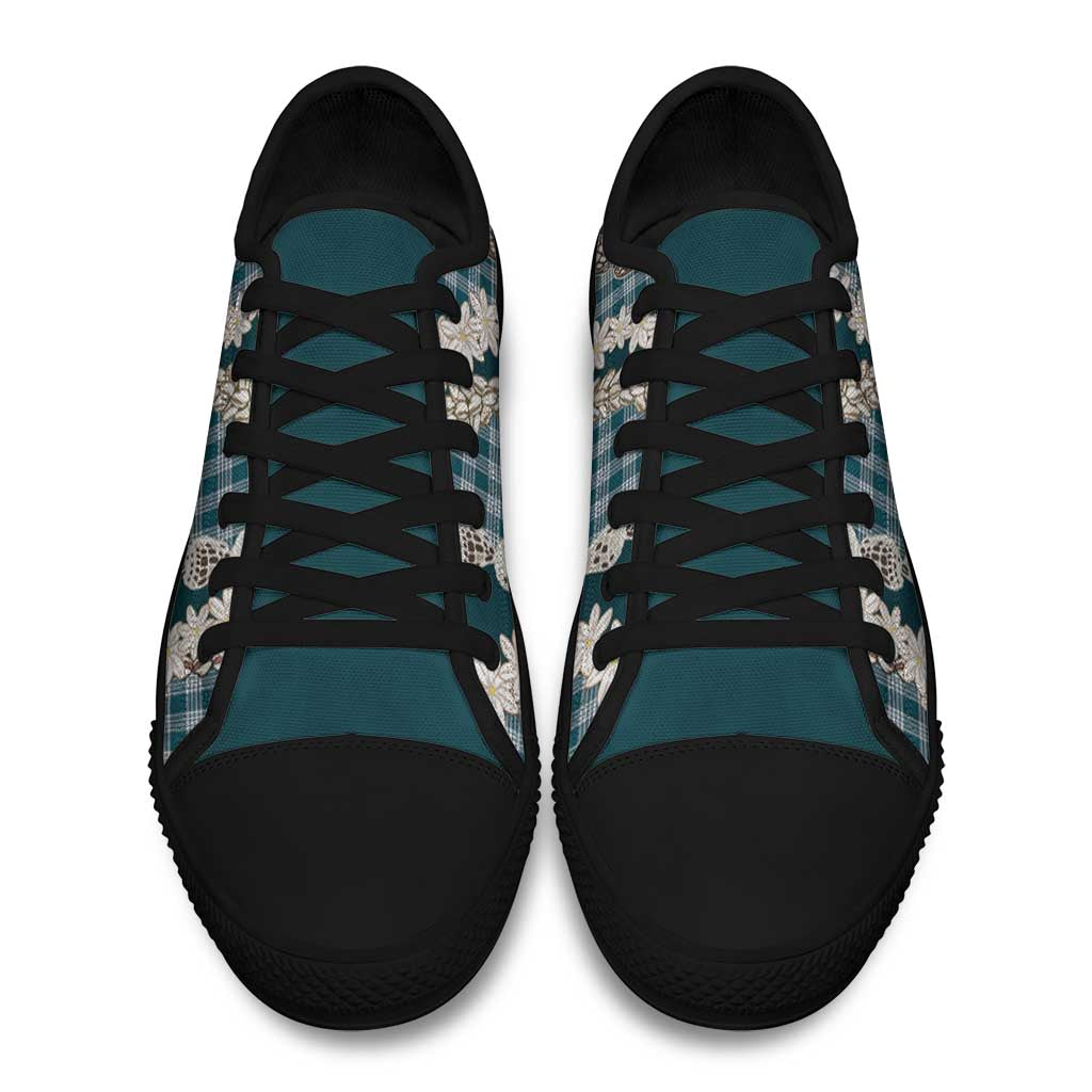 Dark Cyan Hawaii Tiare and Shell Lei Low Top Shoes Hawaiian Palaka Luxury Vibes - Polynesian Pride