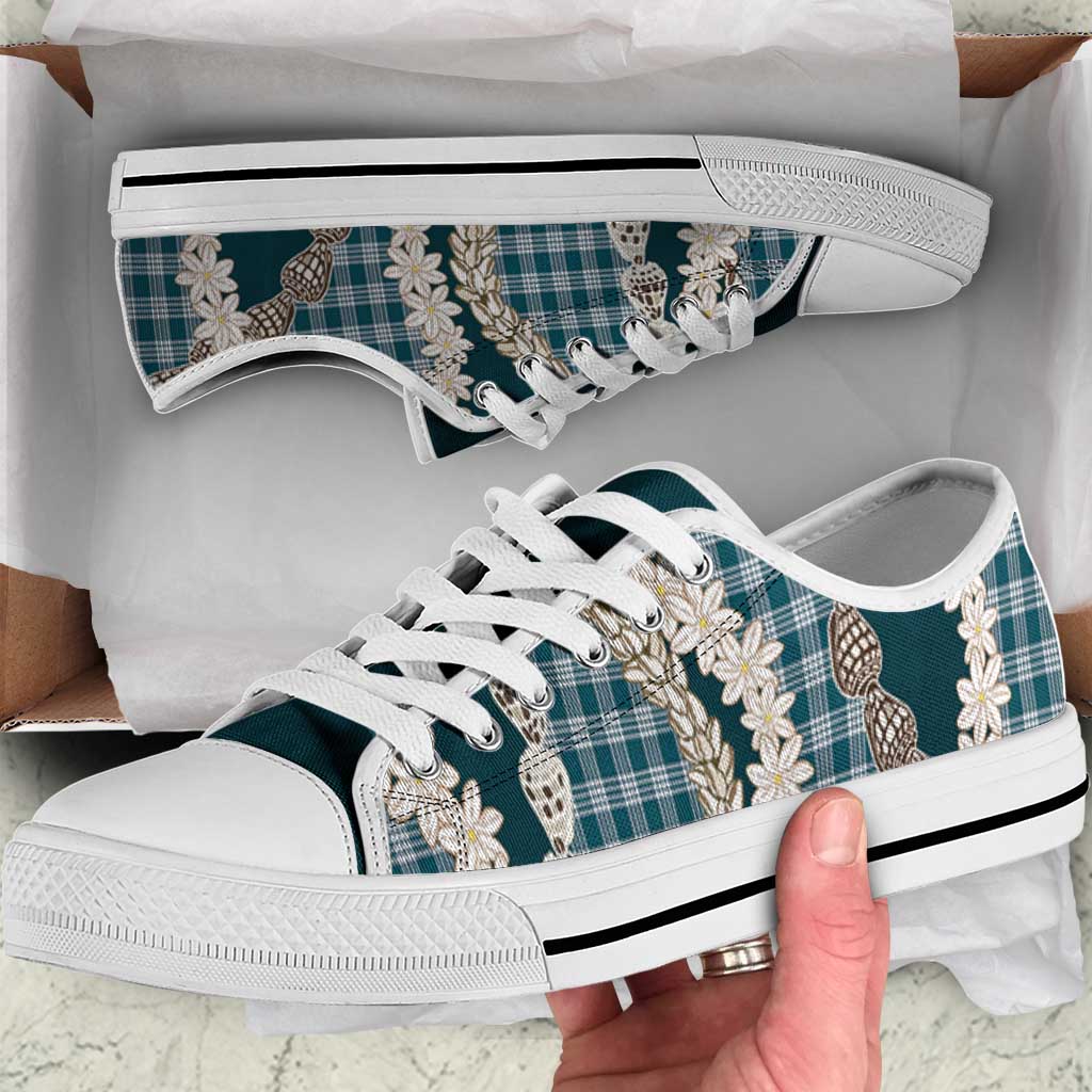 Dark Cyan Hawaii Tiare and Shell Lei Low Top Shoes Hawaiian Palaka Luxury Vibes - Polynesian Pride