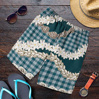 Dark Cyan Hawaii Tiare and Shell Lei Shorts for Men Hawaiian Palaka Luxury Vibes - Polynesian Pride